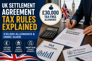 UK settlement agreement tax rules showing £30,000 tax-free allowance and HMRC guidance on termination payments.